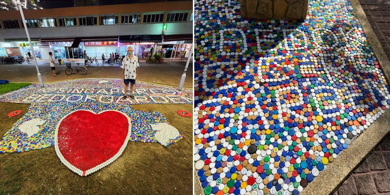 Uncle Makes Mural In Bedok Out Of Bottle Caps, Needs More To Complete Masterpiece featured image